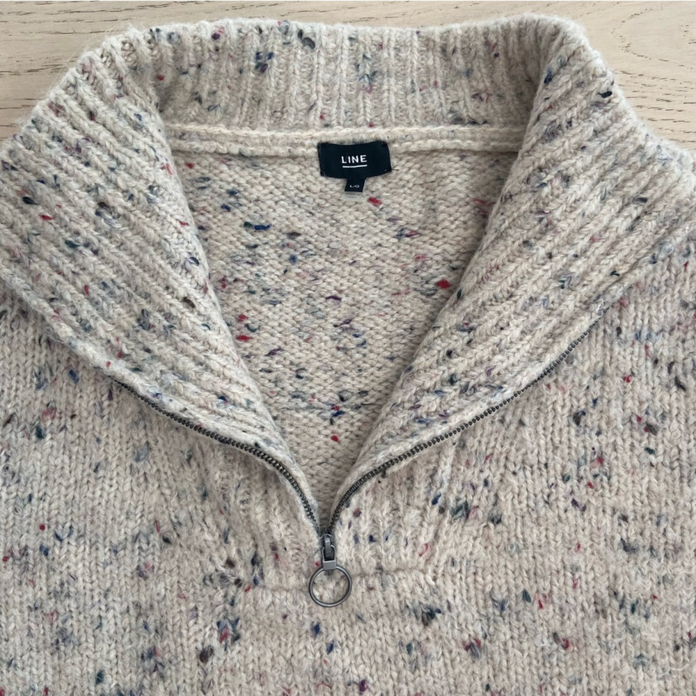 LINE THE LABEL Georgia Half Zip Sweater Large Heather Beige Relaxed EUC - Picture 4 of 9
